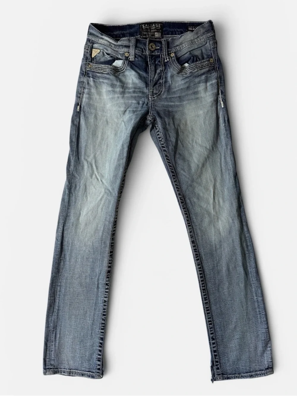 Salvage mens 30x32 Havoc straight slim fit light wash denim blue jeans EUC